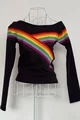 Bluza Casual de Dama, din Bumbac, Model Rainbow, Zeyka, Neagra
