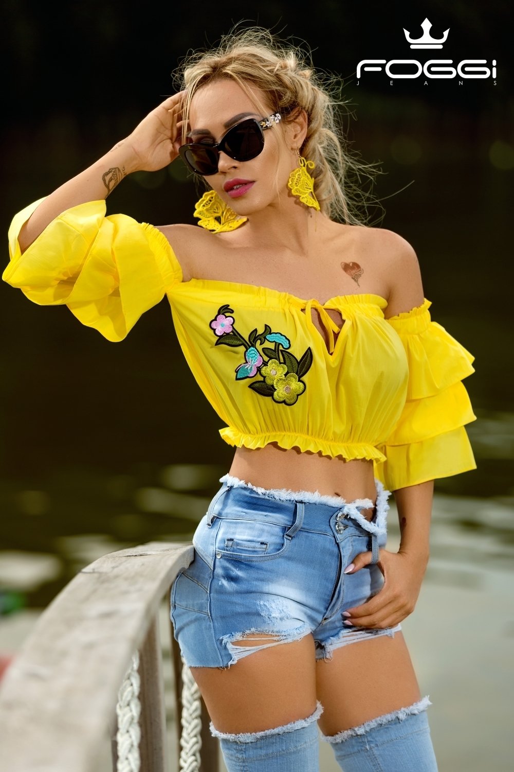 BLUZA DAMA ONLY YOU TOP YELLOW SCURTA DIN COLECTIA FOGGI DARING