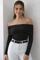 Bluza de Dama, cu Umeri Goi, din Lycra, Myrra, Neagra