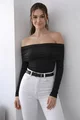 Bluza de Dama, cu Umeri Goi, din Lycra, Myrra, Neagra