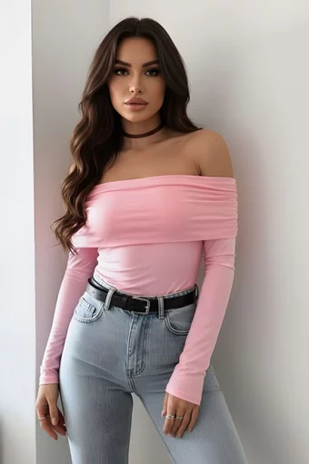 Bluza de Dama, din Lycra, pe Umeri, Glacianna, Roz