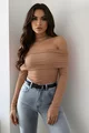 Bluza de Dama, pe Umeri, cu Maneci Lungi, din Lycra, Maryssa, Camel
