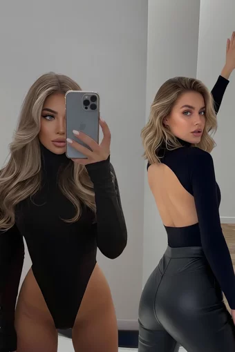 Body de Dama, Mulat, din Lycra cu Spate Gol, Galaxys, Negru