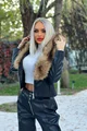 Cojoc Dama, din Piele Ecologica, Matlasat, Cambrat pe Talie, cu Blana Maro Detasabila, Chaos, Negru