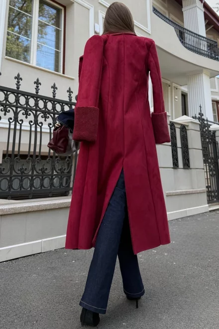 Cojoc de Dama, Captusit, cu Inchidere Nasturi si Crapatura la Spate, Ducess, Burgundy