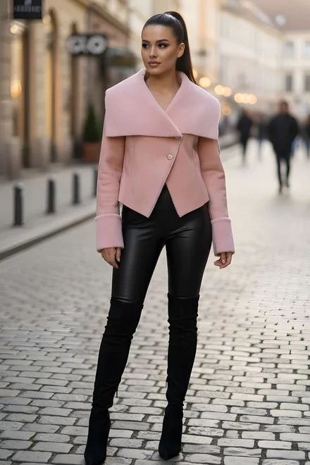 Cojoc de Dama ,cu Inchidere Nasturi ,Alira ,Roz Pudra