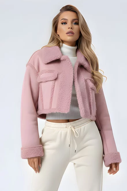 Cojoc Scurt de Dama, cu Maneci Lungi, Calliete, Roz Somon