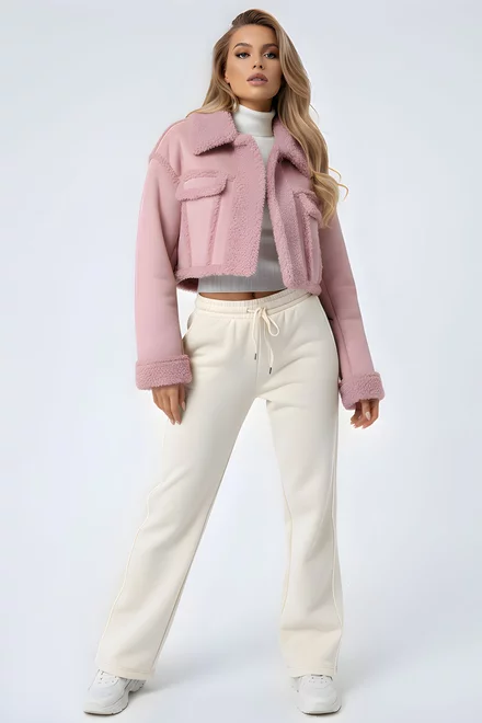 Cojoc Scurt de Dama, cu Maneci Lungi, Calliete, Roz Somon