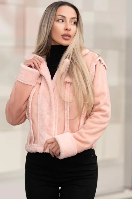 Cojoc Scurt de Dama, cu Maneci Lungi, Calliete, Roz Somon