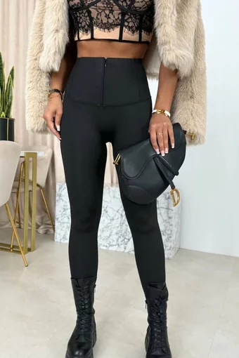 Colanti de Dama, cu Talie Inalta si Inchidere Fermoar, din Lycra, Negri