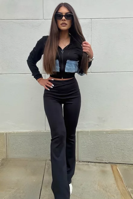 Colanti de Dama, din Lycra ,cu Pantaloni Evazati si Talie Inalta,Arvya,Negri