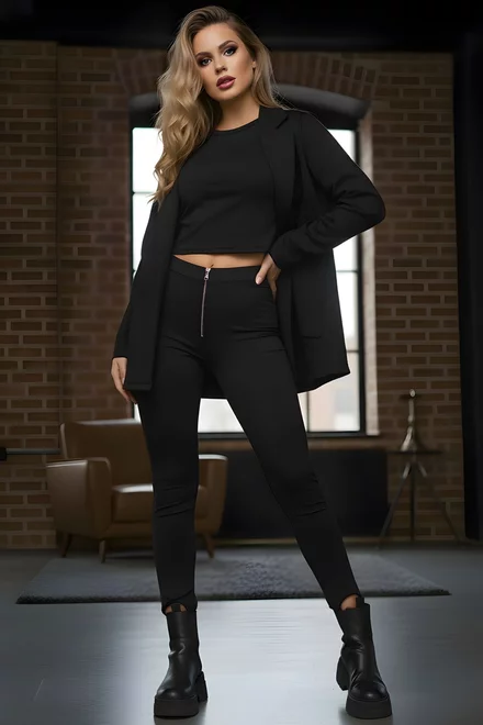 Colanti de Dama Mulati cu Fermoar Metalic, Elastici, Lycra, Negri