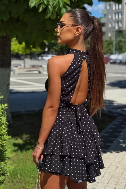 Compleu cu Buline, din Bistrech, cu Top Scurt si Fusta, Hardy, Negru