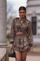Compleu Dama, cu Print din Doua Piese, Camasa cu Maneci Maxi si Pantalon cu Voalne, Arabiana, Leopard