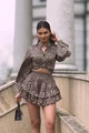 Compleu Dama, cu Print din Doua Piese, Camasa cu Maneci Maxi si Pantalon cu Voalne, Arabiana, Leopard