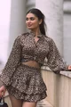 Compleu Dama, cu Print din Doua Piese, Camasa cu Maneci Maxi si Pantalon cu Voalne, Arabiana, Leopard