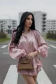Compleu Dama, cu Print din Doua Piese, Camasa cu Maneci Maxi si Pantalon cu Voalne, Arrabian, Roz