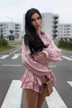 Compleu Dama, cu Print din Doua Piese, Camasa cu Maneci Maxi si Pantalon cu Voalne, Arrabian, Roz