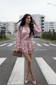Compleu Dama, cu Print din Doua Piese, Camasa cu Maneci Maxi si Pantalon cu Voalne, Arrabian, Roz