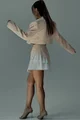 Compleu Dama de Bistrech, din Doua Piese, Sacou Scurt si Fusta cu Decupaj in Contrast si Dublura din Poplin, Bronzze, Alb-Bej
