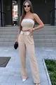 Compleu Dama, din Bistrech, Doua Piese, Pantalon cu Betelie si Top, Tiago, Bej