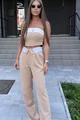 Compleu Dama, din Bistrech, Doua Piese, Pantalon cu Betelie si Top, Tiago, Bej