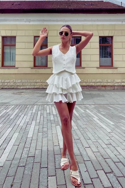 Compleu Dama, din Crep, Format din Vesta si Fusta cu Volane, si Elastic in Betelie, Greece, Ivoire