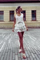 Compleu Dama, din Crep, Format din Vesta si Fusta cu Volane, si Elastic in Betelie, Greece, Ivoire