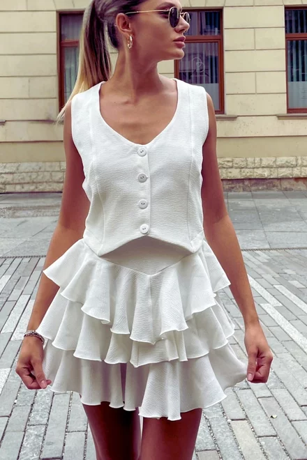 Compleu Dama, din Crep, Format din Vesta si Fusta cu Volane, si Elastic in Betelie, Greece, Ivoire