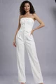 Compleu Dama, din Doua Piese, Top si Pantalon din Bistrech, Meliore, Alb