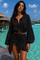  Compleu Dama, din Tesatura Tip In, de Plaja, cu Top si Maneci Lungi Bufante, Nyby, Negru