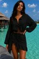  Compleu Dama, din Tesatura Tip In, de Plaja, cu Top si Maneci Lungi Bufante, Nyby, Negru