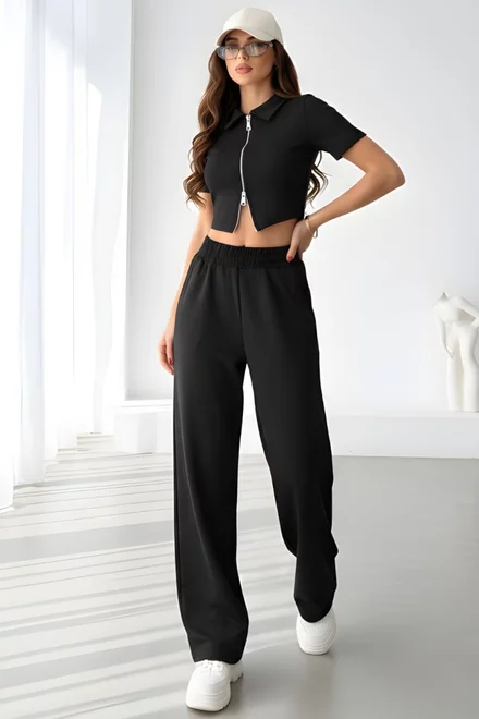 Compleu Dama, Doua Piese, din Crep Elastic, Mallibu, Negru