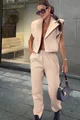 Compleu Dama, Format din Doua Piese, Vesta si Pantalon Lung Oversize, Gusse, Cappucino
