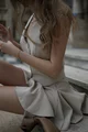 Compleu Dama, Format din Vesta cu Nasturi si Fusta Pantalon cu Volum Amplu, Macchiato, Cappucino