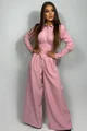 Compleu de Dama, Camasa cu Brau Tip Corset si Pantalon Lung Evazat, din Bistrech, Iris, Roz