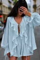 Compleu de Dama, Camasa si Fusta Pantalon din Voal, din Doua Piese, Lazyo, Albastru