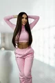 Compleu de Dama, cu Pantalon cu Elastic pe Laterale si Capse, si Top Scurt, Fancy, Roz Pudra