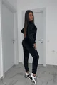 Compleu de Dama cu Pantaloni Conici si Top din Catifea, cu Strasuri Argintii, Silvered, Negru