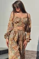 Compleu de Dama, cu Print Leopard, Format din Doua Piese, Top cu Cordon si Pantalon Lejer cu Buzunare, Antalya, Leopard