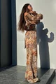 Compleu de Dama, cu Print Leopard, Format din Doua Piese, Top cu Cordon si Pantalon Lejer cu Buzunare, Antalya, Leopard