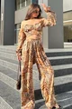 Compleu de Dama, cu Print Leopard, Format din Doua Piese, Top cu Cordon si Pantalon Lejer cu Buzunare, Antalya, Leopard