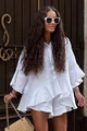 Compleu de Dama, de Vara Lejer, Format din Camasa Oversize si Pantalon Scurt, din Tesatura Tip in, Brand, Alb