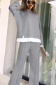 Compleu de Dama din 2 Piese, Pantalon Lejer si Hanorac Oversize, cu Mansete si Banda Tip Camasa in Contrast, Squid, Gri