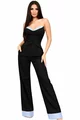 Compleu de Dama, din Bistrech, Doua Piese, Top si Pantalon cu Bleu in Contrast, Galyore, Negru