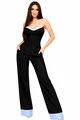 Compleu de Dama, din Bistrech, Doua Piese, Top si Pantalon cu Bleu in Contrast, Galyore, Negru