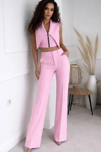 Compleu de Dama,  din Bistrech, Fusun, Vesta si Pantalon Lung, Aria, Roz