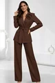 Compleu de Dama, din Bistrech, Sacou Accesorizat cu Floare si Pantalon Elegant, Veress, Maro