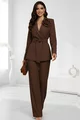 Compleu de Dama, din Bistrech, Sacou Accesorizat cu Floare si Pantalon Elegant, Veress, Maro
