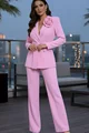 Compleu de Dama, din Bistrech, Sacou Accesorizat cu Floare si Pantalon Lung, Crystall, Roz